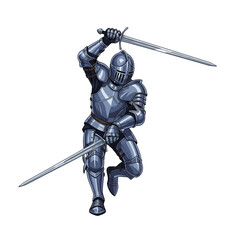 Fototapeta premium Dual Wielding Knight Swinging Short Swords
