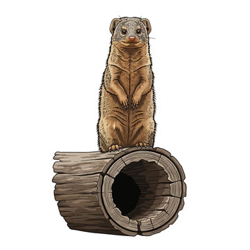 Dwarf Mongoose Standing on Hollow Log