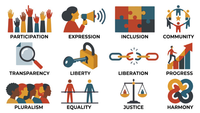 Global Governance Justice Election Voting and Community Equality Modern Flat Geometric Illustration Set