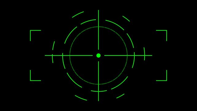Futuristic Green Digital HUD Aiming Crosshair Target Reticle with Animated Tracking Interface Elements