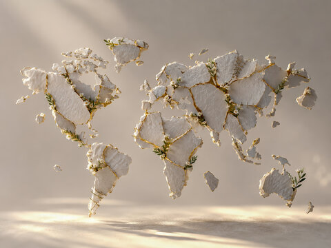 Kintsugi World Map Repaired With Golden Seams