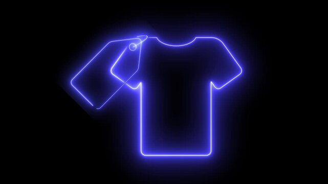 T-shirt icon with price tag glowing in neon blue