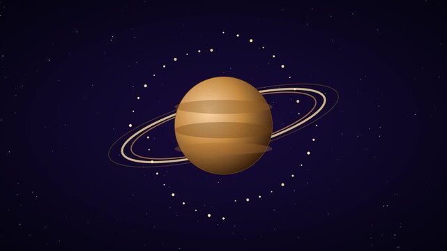 Animated saturn planet rotating with glowing orbital rings in deep space animation 4k