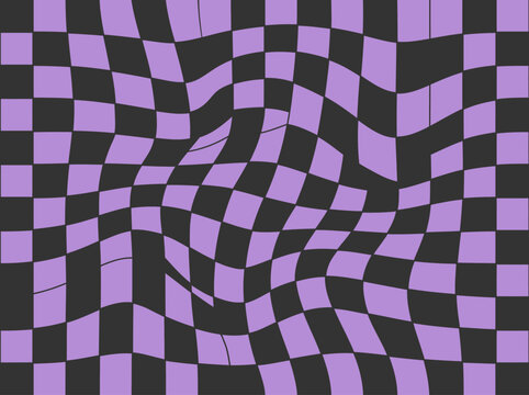 Wavy Purple and Black Distorted Checkerboard Pattern, Optical Illusion Abstract Background