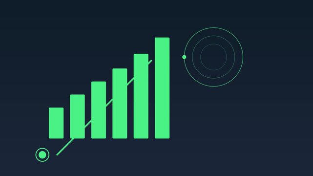 Business growth bar chart animation with digital radar hud overlay for financial data analysis and corporate performance reporting 4k