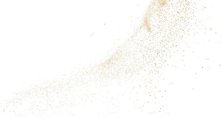Fototapeta premium Glittering gold confetti flying in black background. Sparkling turbulence glow effect. 3D rendering with alpha.