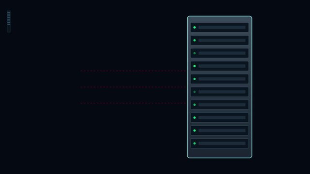 Data transfer between server racks, network connection animation, cloud computing infrastructure concept 4k
