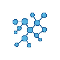 Obraz premium Complex molecular structure bond network in pixel art.