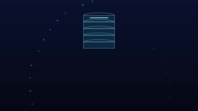 Digital database server animation with binary code data stream flow 4k
