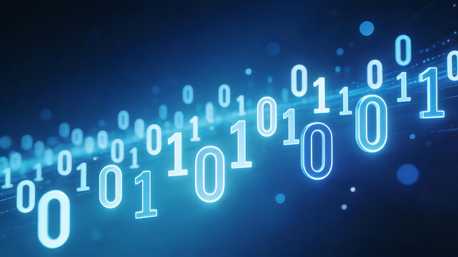 Binary code sequence on blue background