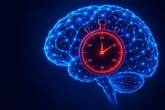 Human Brain with Clock-Time Management Artificial Intelligence Concept.