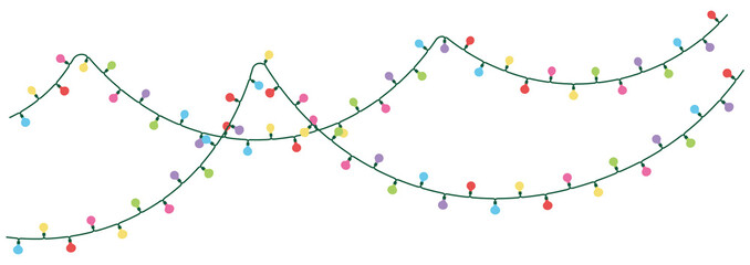 丸型カラフル ストリングライト ガーランド 背景透過PNG / Colorful Round Bulb String Lights Garland Isolated PNG © tonami