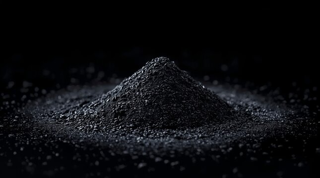 High angle view of a heap of organic black cumin seeds isolated on a dark atmospheric background