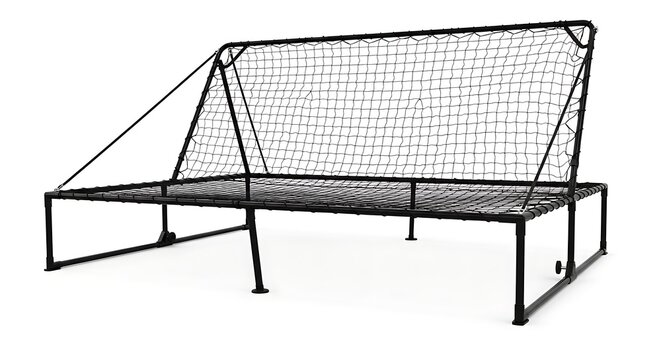 Black professional soccer rebounder net training equipment isolated on white background for football practice and skill development