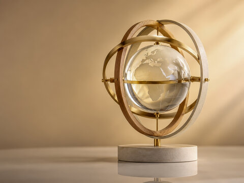 Golden Armillary Sphere With Crystal Globe
