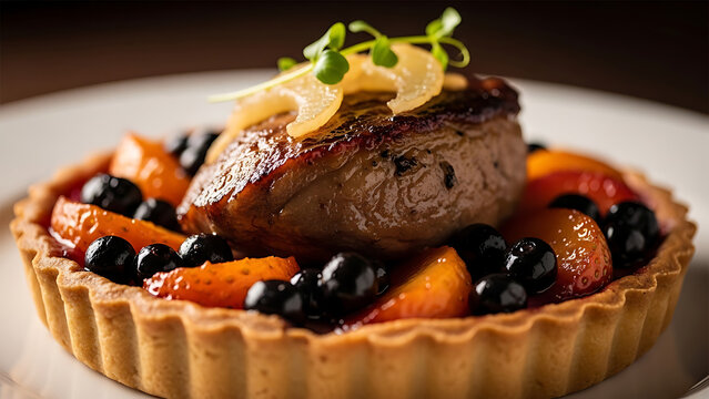 Gourmet Tart with Foie Gras, Apricots, and Blueberries - Elegant Appetizer