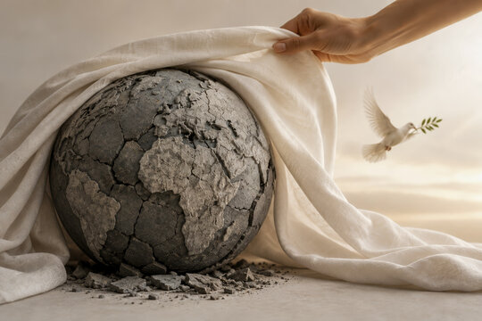 Cracked Dry Planet Wrapped In White Fabric