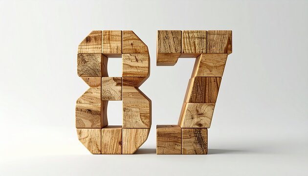 3D Number 88 Design Built from Stacked Natural Wooden Blocks and Timber Planks on a Minimalist Neutral Background