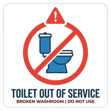 Toilet out of service sign. Toilet out of order restriction symbol. Broken washroom warning. flat style, vector isolated on white