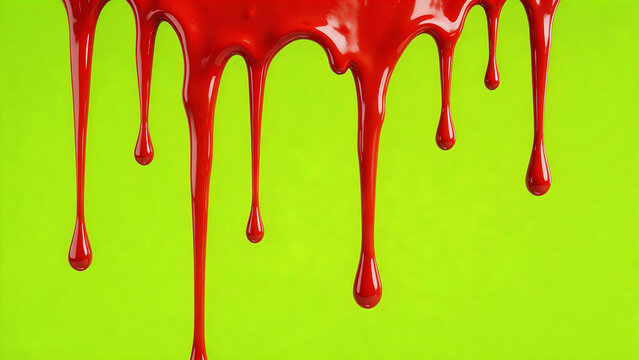 Red paint dripping on green background