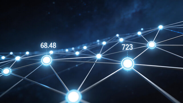 Digital network connections with glowing nodes