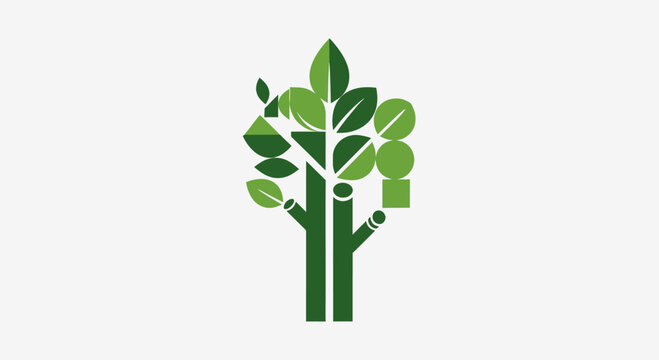 Modern geometric green tree logo with leaf shapes.