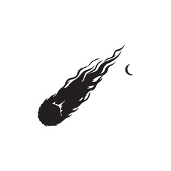 Falling comet or meteorite symbol with small crescent moon astronomy crescent universe celestial illustration astrology movement spacecraft exploration mystical silhouette minimalist © draw stock