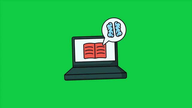 simple colorful laptop and brain icon 2d animation