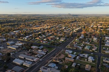 Obraz premium Aerial View of a Rural Australian Town at Golden Hour