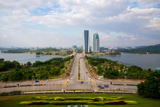 Putrajaya Skyline and Seri Gemilang Bridge Aerial Panorama