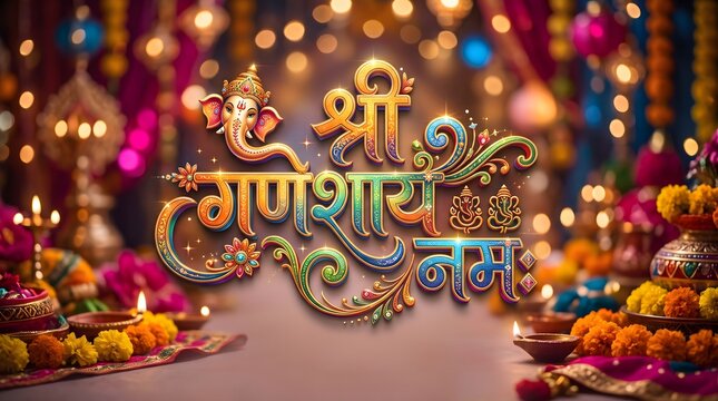 Ganesh Chaturthi Greeting Card with Shree Ganeshay Namah Calligraphy