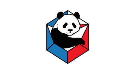 Panda head mascot within a 3D geometric hexagonal frame. © Lingart