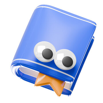 3D Glossy Blue Book Character Icon with Eyes