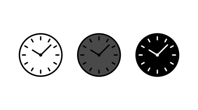 Minimalistic flat vector clocks in three styles with minimalistic clock designs