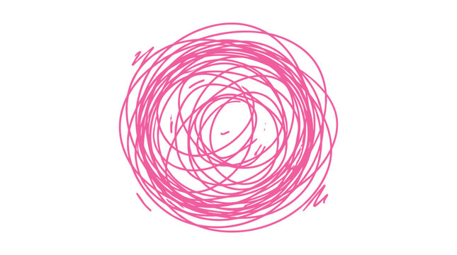 Hand drawn pink scribble on transparent background with scribble circular shape