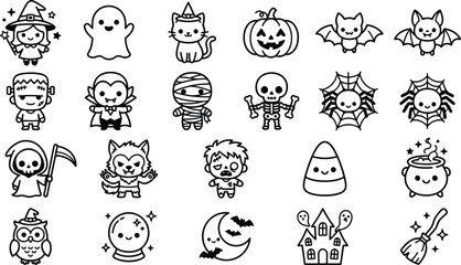 Fototapeta premium Minimal halloween character set featuring spooky icons for festive holiday graphic projects