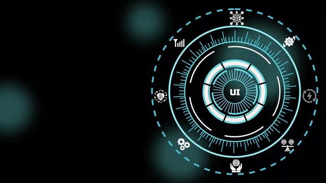 User Interface UI concept with futuristic technology dashboard, interactive digital controls, modern application design and enterprise software visualization.