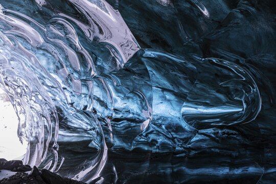 Aquamarine ice combs in Pr&ouml;ng Ice Cave, Sudurland, Iceland