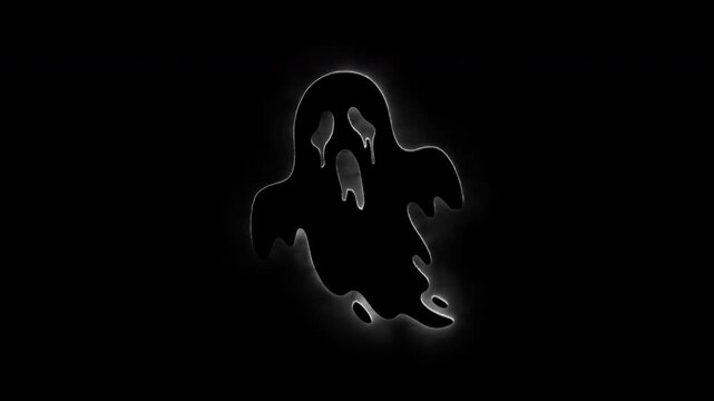 Abstract halloween ghost animation with white glowing outline on black background horror.
