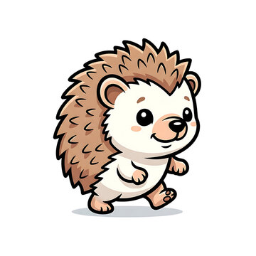 Friendly little hedgehog walking cartoon style illustration with woodland creature hedgehog wildlife character woodland friendly isolated illustration creature childish stylized side-view