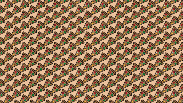 Seamless pizza slice pattern with pepperoni mushrooms peppers and beige background showing tasty food decorative digital art