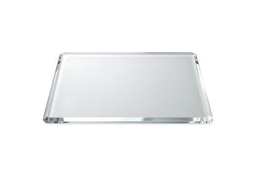 Clear glass rectangular tray or plate with beveled edges isolated on white background