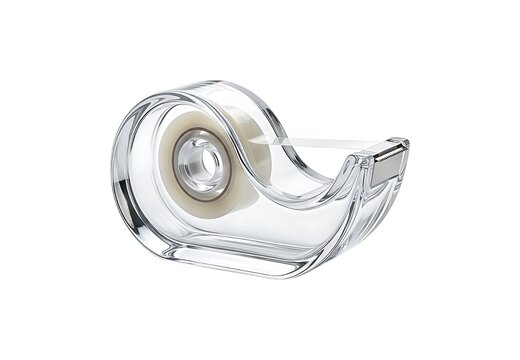 Clear adhesive scotch tape dispenser for office supplies and stationery work isolated on white background