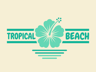 Vintage Tropical Beach Logo with Teal Hibiscus Flower and Retro Typography © Mr
