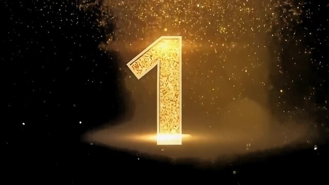 Luxury Gold Countdown Number Three Animation with Glitter Particles on Black Background