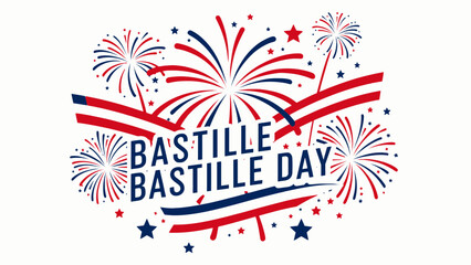 Obraz premium Bastille Day celebration banner with red blue and white fireworks and stars for French national day