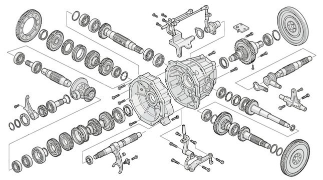 Technical exploded view diagram of a gearbox assembly