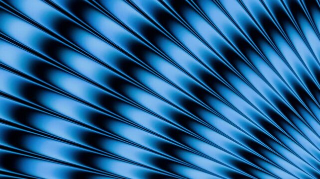 Animated curved metallic blue ridges with reflective chrome finish