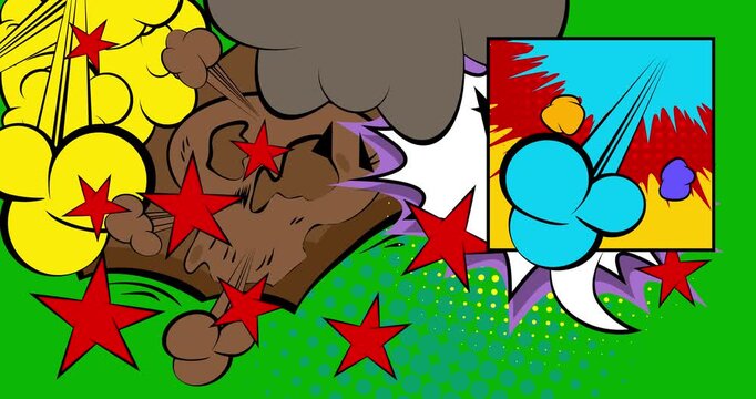 Cartoon background animation, comic book backdrop video. Retro comics pop art design.