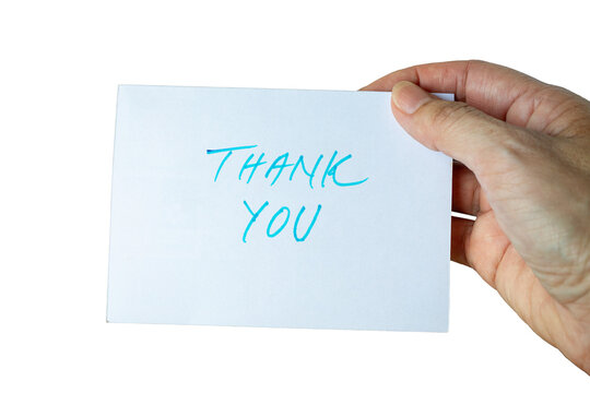 Hand Holding 'Thank You' Card. Isolated on transparent background.